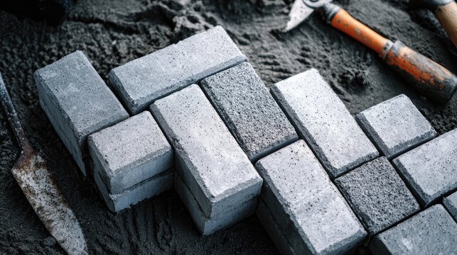 Gray paving stones arranged on a bed of sand.