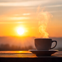  New Morning Vibe.  Sunrise in Steam, Steam from coffee forming a beautiful rising sun scene – symbolizing fresh start.
