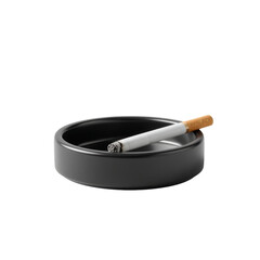 Modern Minimal Ashtray with Single Unlit Cigarette Balanced on Edge, Clean Studio Lighting, Transparent PNG 