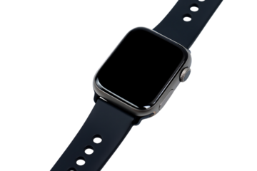 Modern smartwatch with dark band isolated on transparent background