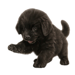 isolated transparent black fluffy puppy walking forward on White Background PNG die-cut for advertising, black fluffy puppy walking, Fluffy Puppies in Motion for Lifestyle Ads, Realistic Pet Portraits