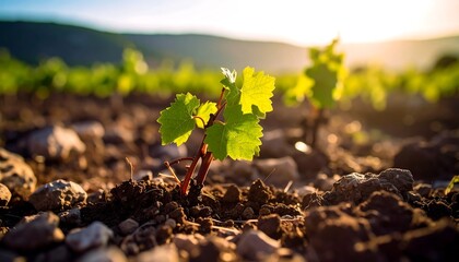 Emerging vineyards bathed in sunlight symbolising growth and viticulture