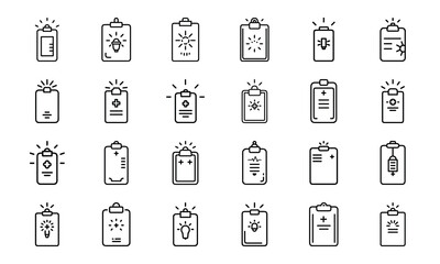 Fototapeta premium Medical Healthcare Line Art Icons Collection: Syringe, Stethoscope, Hospital Equipment, Organ, and Doctor Symbols with Outline Style and Subtle Glow