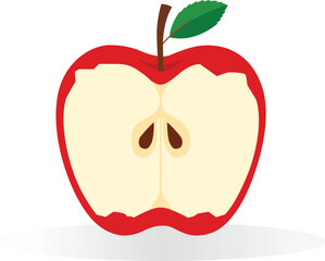 Half red apple slice in flat vector style, isolated on transparent background