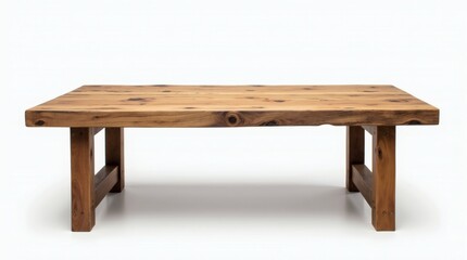 The hyper-realistic, isolated wooden table, perfectly presented on a pure white background, exhibiting the intricate details of its grain, texture, and natural imperfections.