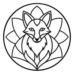 Geometric Fox Mandala Outline Vector Design