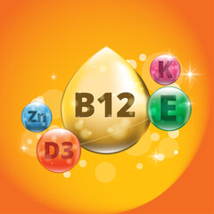 Vitamin drops or vitamin bubbles for supplement and health labels and packaging for