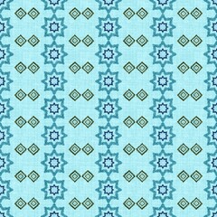 Geometric Star and Diamond Textile Pattern in Aqua Blue
