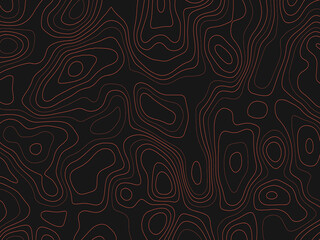 Abstract topography map with red contour lines on a dark background. A seamless vector pattern...