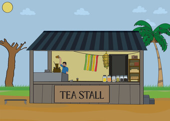 Kerala traditional tea shop illustration vector.