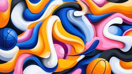 Obraz premium Abstract artwork; vibrant swirls, spheres.