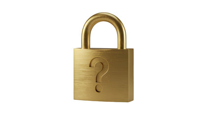 Naklejka premium Gold Padlock with Question Mark, Glossy 3D Realism on Transparent Background, Design Element
