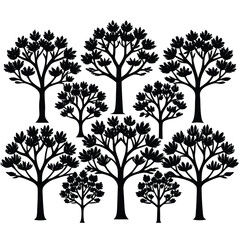 Fototapeta premium Eerie Silhouette of Towering Black Trees Against a Stark White Background