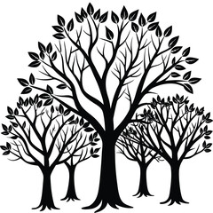 Obraz premium Majestic Black Silhouette of Trees on a Pristine White Background