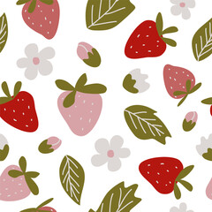 seamless pattern with strawberries in flat style