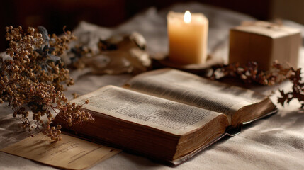 warm candlelight softly illuminates page of christmas psalm creating cozy atmosphere
