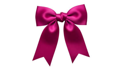A vibrant fuchsia satin ribbon bow tied with elegant loops and flowing tails creating a festive and decorative accent for gifts or celebrations