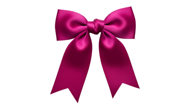 A vibrant fuchsia satin ribbon bow tied with elegant loops and flowing tails creating a festive and decorative accent for gifts or celebrations
