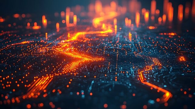 Futuristic digital map with animated delivery routes and vibrant logistics visualization