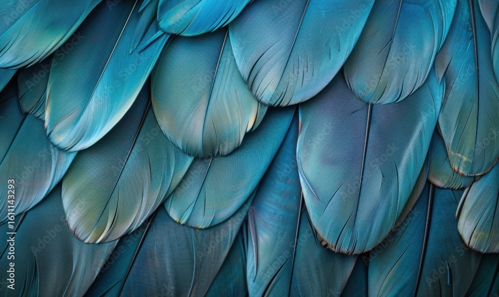 Poster abstract blue and teal bird feathers macro texture and pattern background