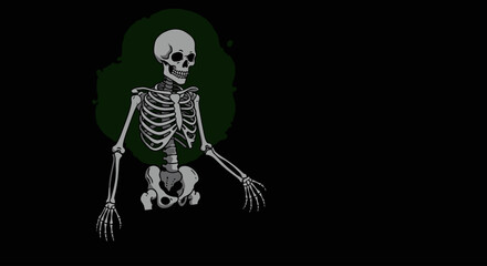 Skeleton Vector Illustration with Green Aura on Black Background – Streetwear Graphic Design
