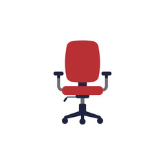 Fototapeta premium Modern Red Office Chair with Ergonomic Design and Swivel Wheels for Comfortable Workspace Seating