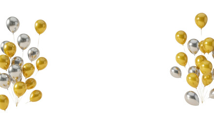 Celebrate success with a vibrant cascade of shimmering gold and silver balloons for festive occasions