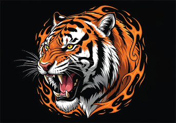 Computer graphic, Tigger lines art carbon painting for decorate new products. wildlife, biological, draw, dangerous, natural, elegant, terrifying, arrogant, cat, animal, feline, art, beauty, fashion .