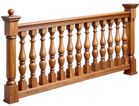 Classic Wooden Balustrade Set Decorative Stair and Balcony Railings Isolated on Transparent Background PNG - Powered by Adobe