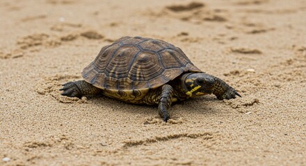 Obraz premium Turtle walking on sandy beach