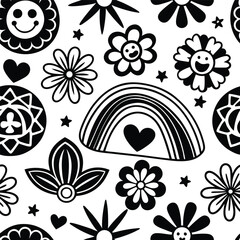 Positive and Groovy Seamless Pattern with Retro Vibes