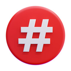 Red Hashtag Icon 3D Illustration