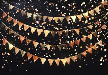 Festive flag garlands with confetti, streamer ribbons vector