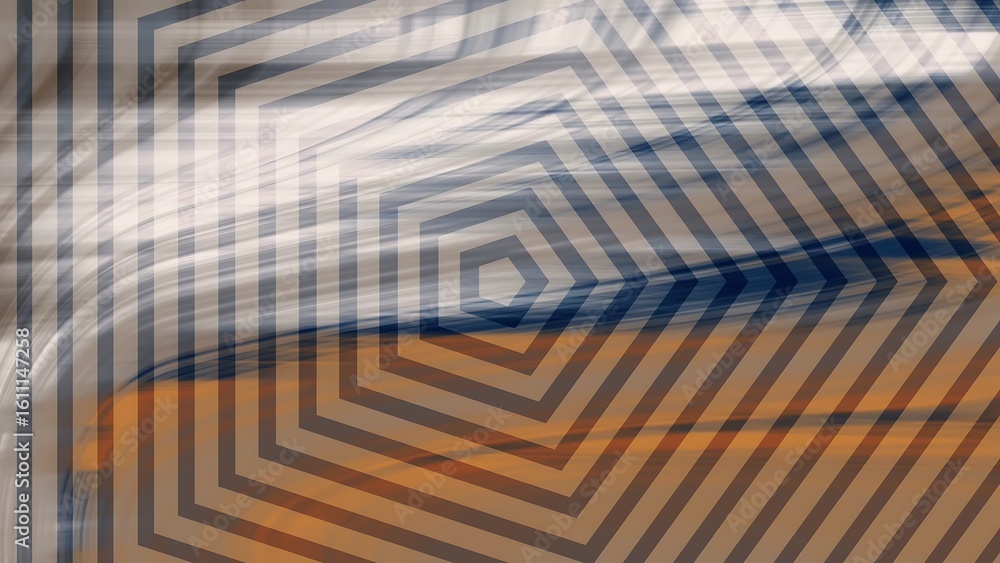 Poster desertcore bronze deep blue abstract geometric pattern with optical illusion and fluid lines, creati