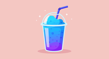 Vector Cartoon Slush Drink Illustration &ndash; Cute Colorful Beverage in Cup with Straw