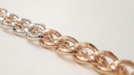 Obraz premium A detailed shot of a gold chain, with a modern and polished design, on white background