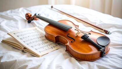 Violin with Bow and Sheet Music