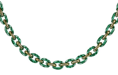 Elegant chain necklace featuring emerald accents, showcasing blend of gold and green hues. This stunning piece adds touch of luxury and sophistication to any outfit