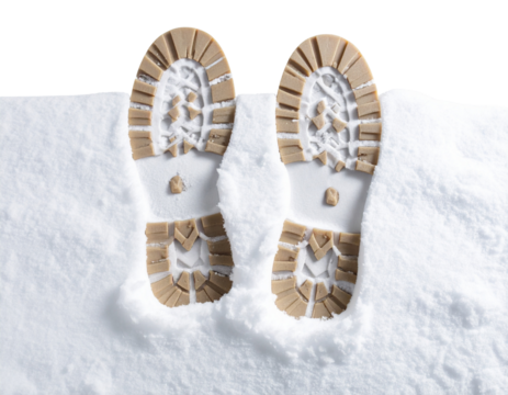 Footprints Trail in Fresh Snow Isolated on Transparent Background PNG  