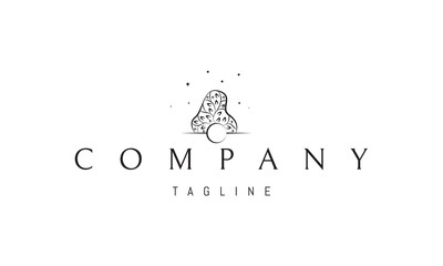 A vector logo featuring an abstract image a tree growing from a crescent moon, with branches extending upward and symbolizing harmony with nature.