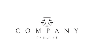 A vector logo featuring an abstract image skyscrapers viewed in perspective, converging toward a central vanishing point to create a sense of depth.