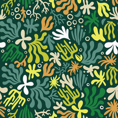 Green Tropical Algae Seamless Pattern Design