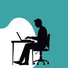 Silhouette Man Working Laptop Office Desk