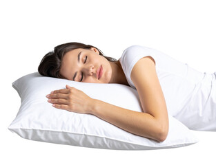 Young Woman Sleeping Peacefully on a Pillow Rest and Relaxation Pose Isolated on Transparent Background PNG