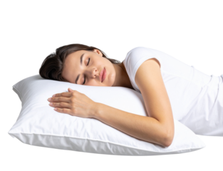 Young Woman Sleeping Peacefully on a Pillow Rest and Relaxation Pose Isolated on Transparent Background PNG