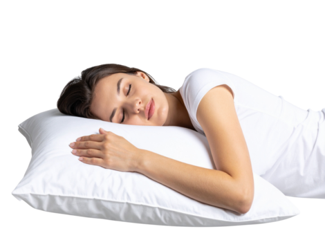 Young Woman Sleeping Peacefully on a Pillow Rest and Relaxation Pose Isolated on Transparent Background PNG