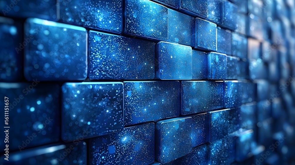 Poster Mesmerizing Neon Blue Mosaic Pattern with Soft Reflections