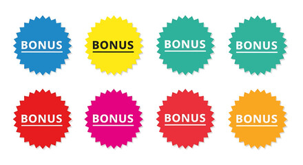 Colorful Bonus Stickers Set for Marketing Promotion and Special Offers Business Announcements and Promotional Items