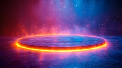 Vibrant cosmic neon background with elegant light rings