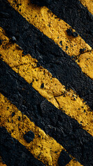 Textured Asphalt Surface with Diagonal Yellow and Black Stripes.